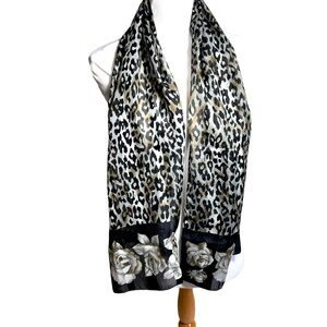 Scarf animal print floral gray black lightweight silky no tags